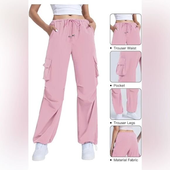 Cargo Pants with Pockets Parachute Pants for Women Y2K Baggy Drawstring - Picture 1 of 7